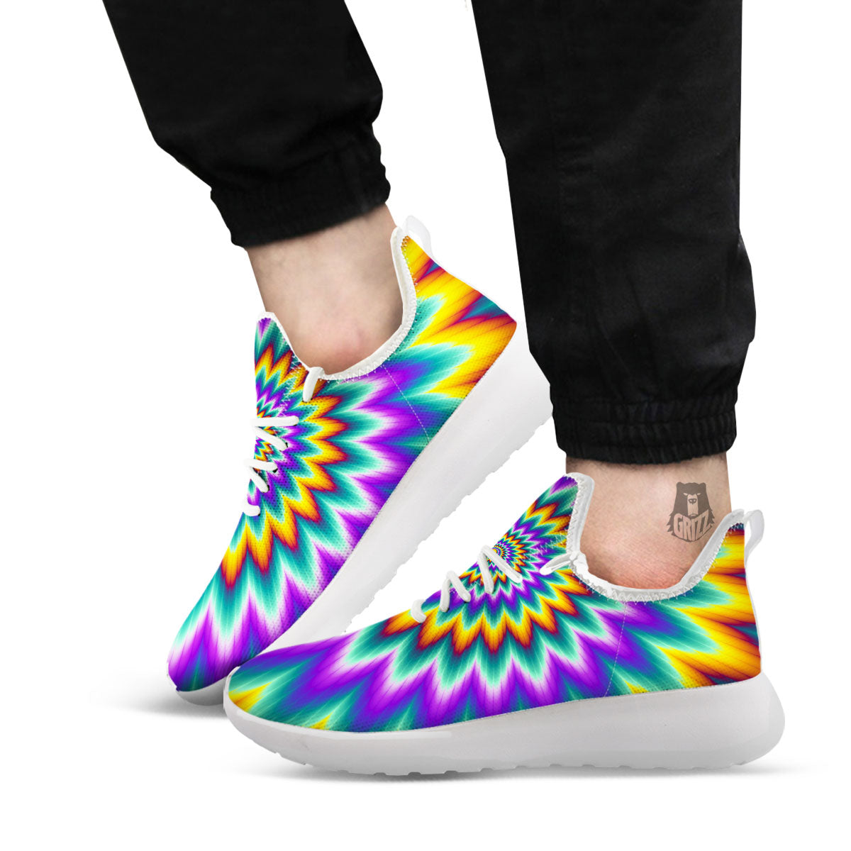 Illusion Optical Rave Psychedelic White Athletic Shoes-grizzshop