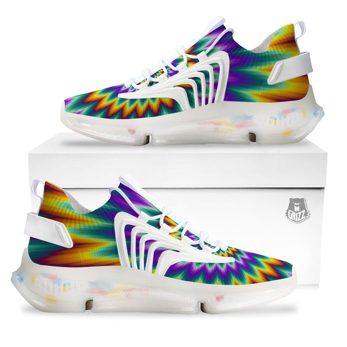 Illusion Optical Rave Psychedelic White Gym Shoes-grizzshop