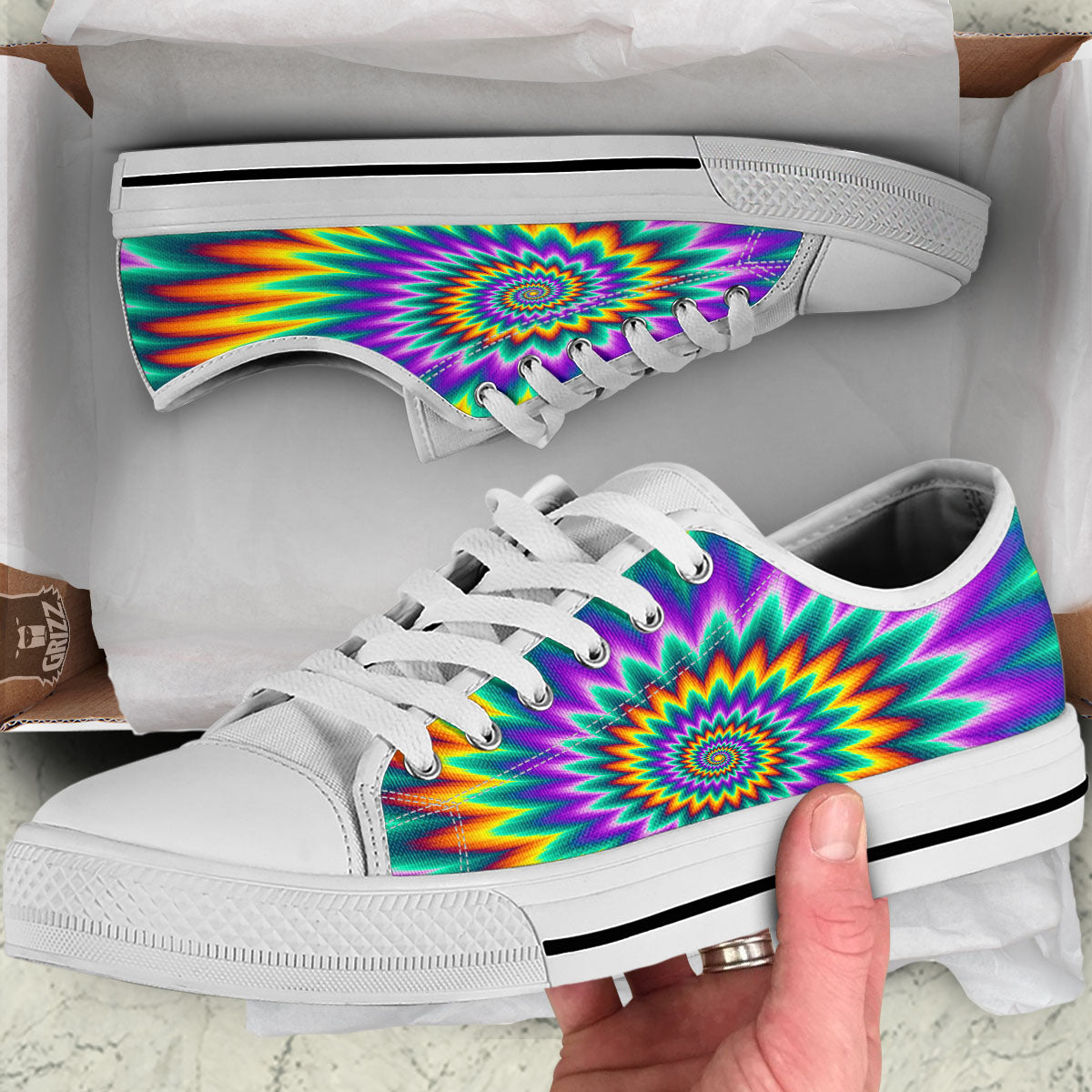 Illusion Optical Rave Psychedelic White Low Top Shoes-grizzshop