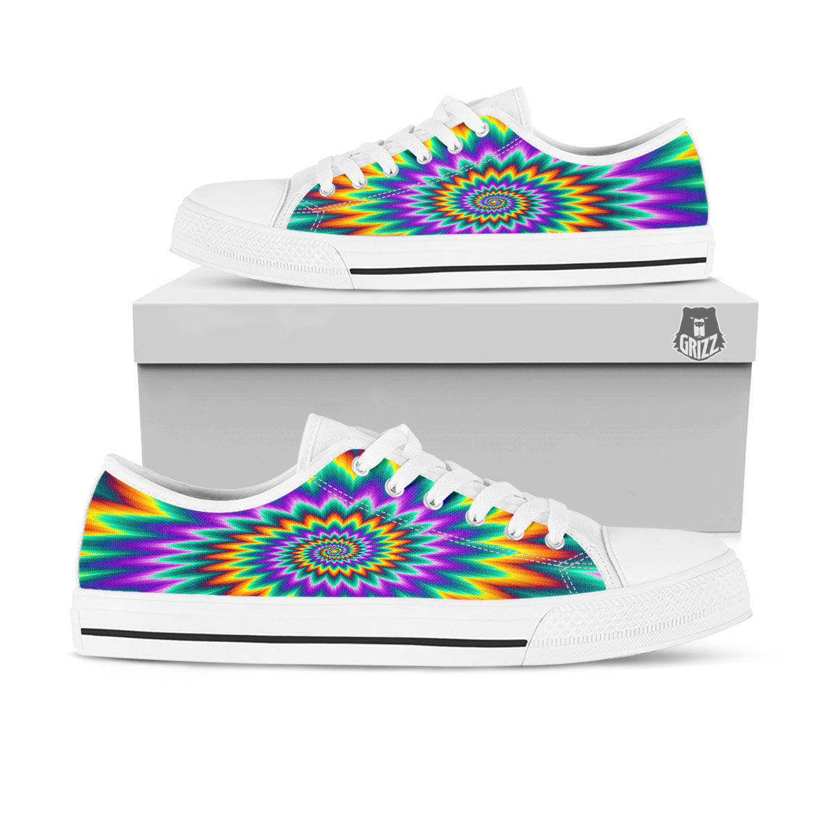 Illusion Optical Rave Psychedelic White Low Top Shoes-grizzshop