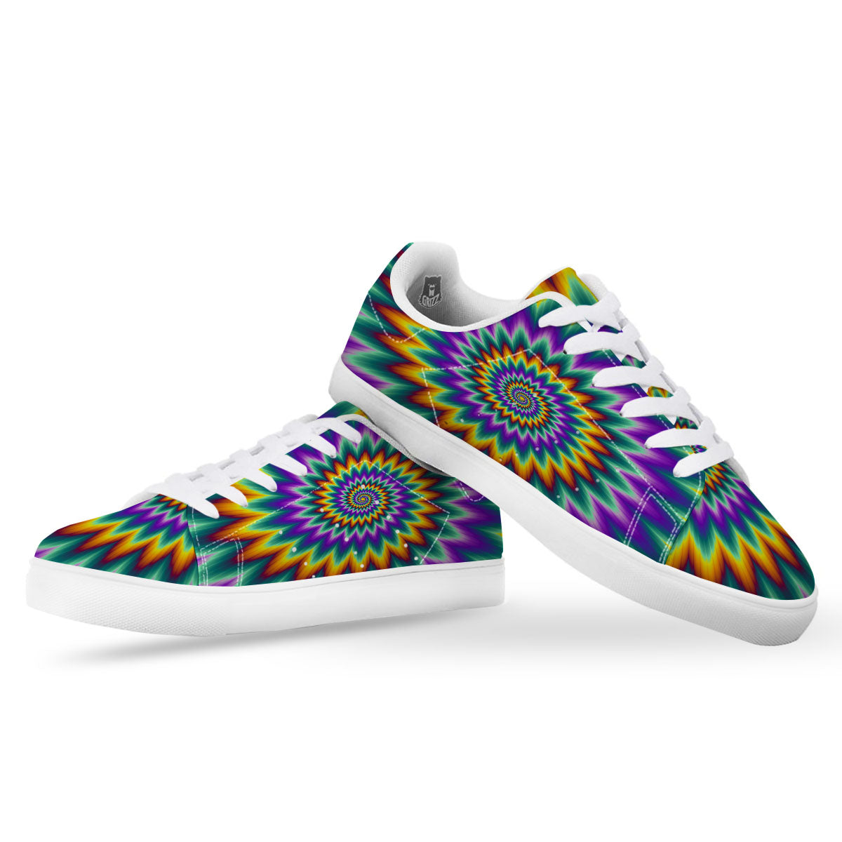 Illusion Optical Rave Psychedelic White Low Top Sneakers-grizzshop