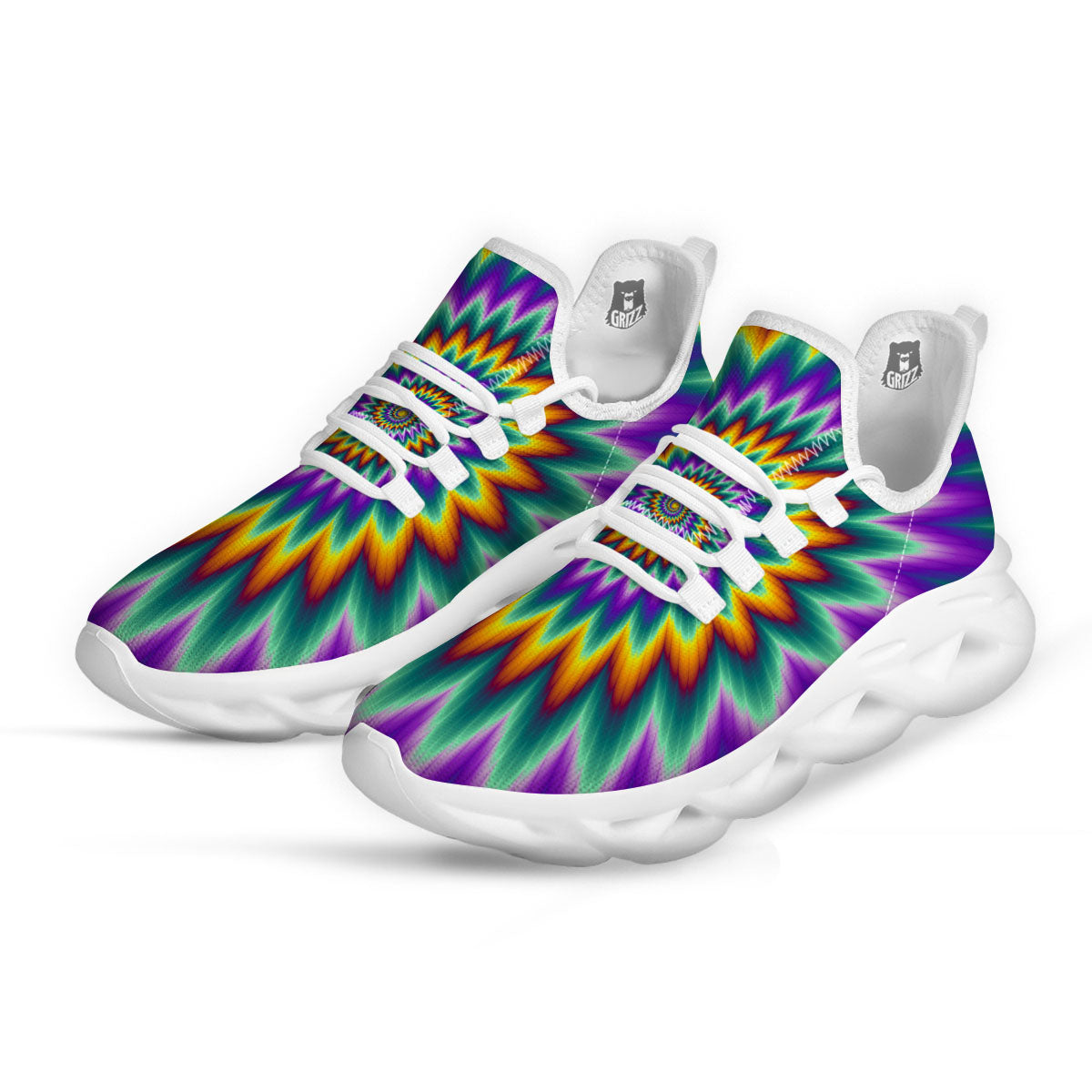 Illusion Optical Rave Psychedelic White Running Shoes-grizzshop
