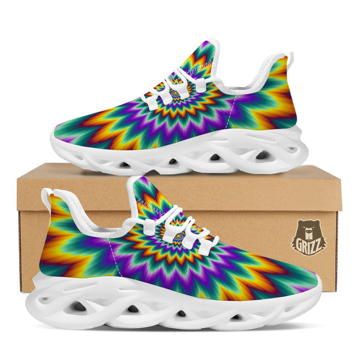 Illusion Optical Rave Psychedelic White Running Shoes-grizzshop