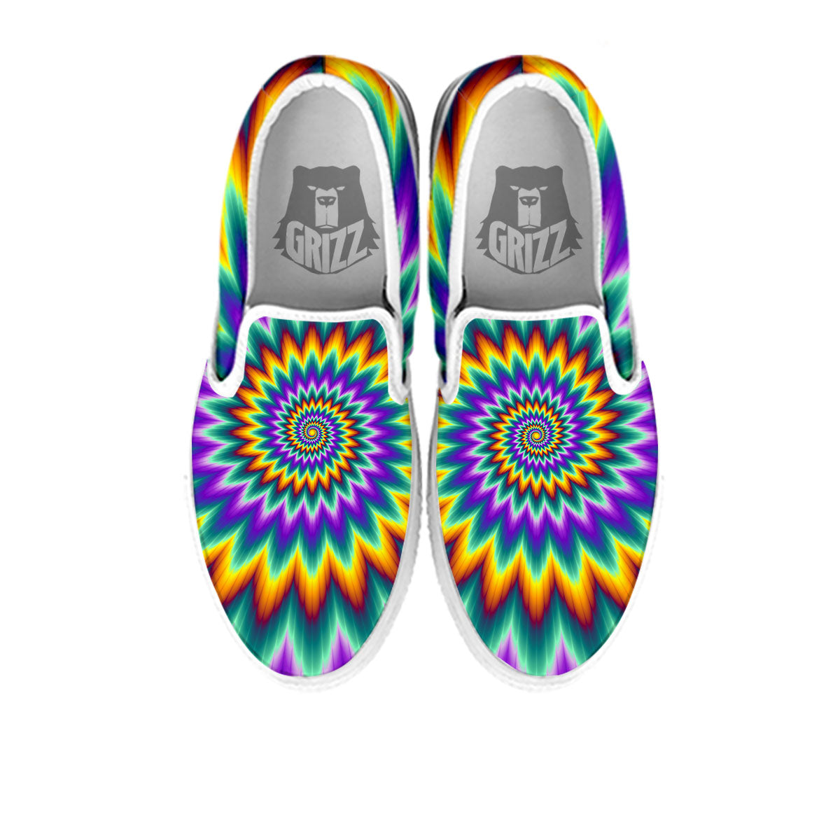 Illusion Optical Rave Psychedelic White Slip On Shoes-grizzshop