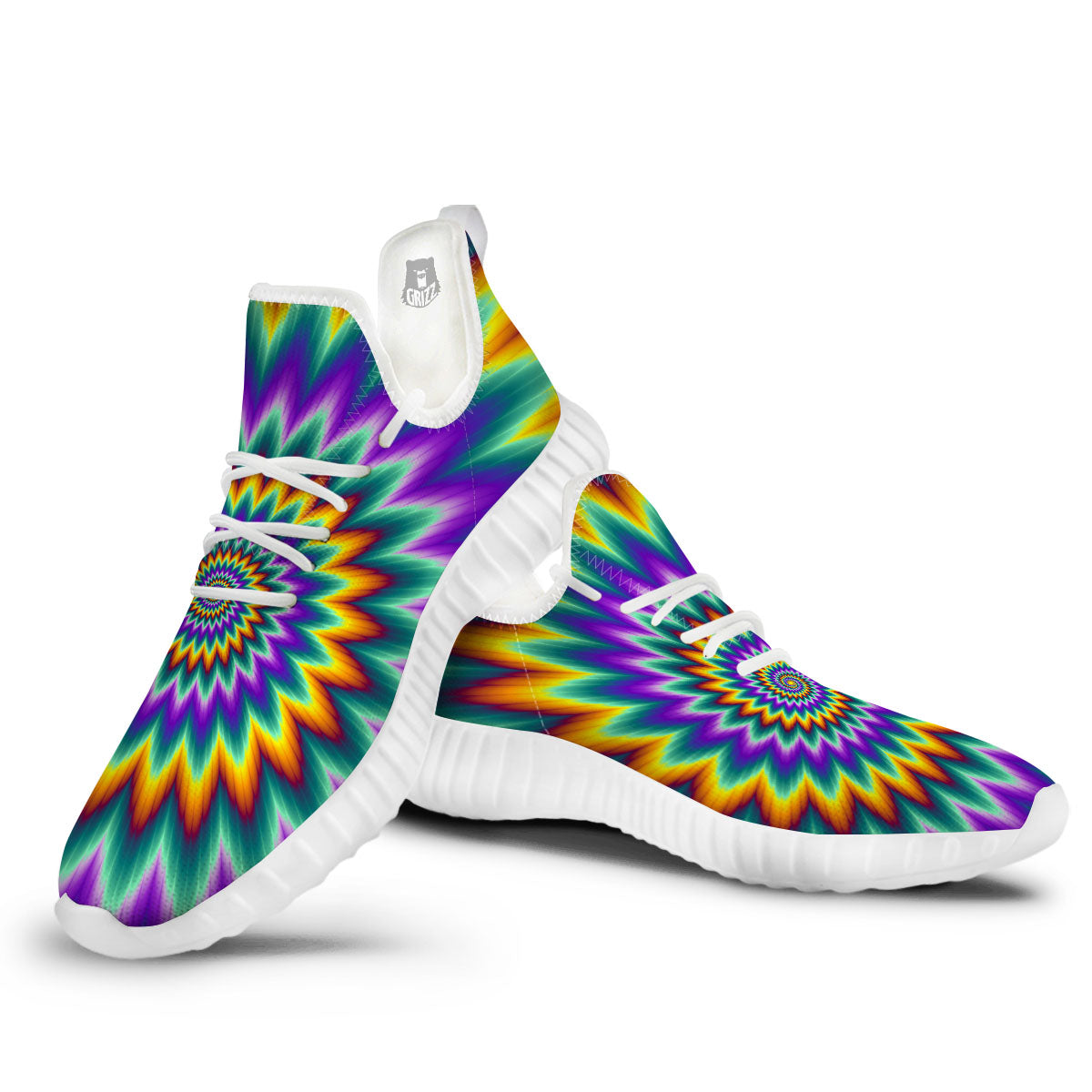 Illusion Optical Rave Psychedelic White Walking Shoes-grizzshop