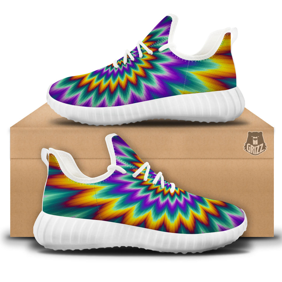 Illusion Optical Rave Psychedelic White Walking Shoes-grizzshop
