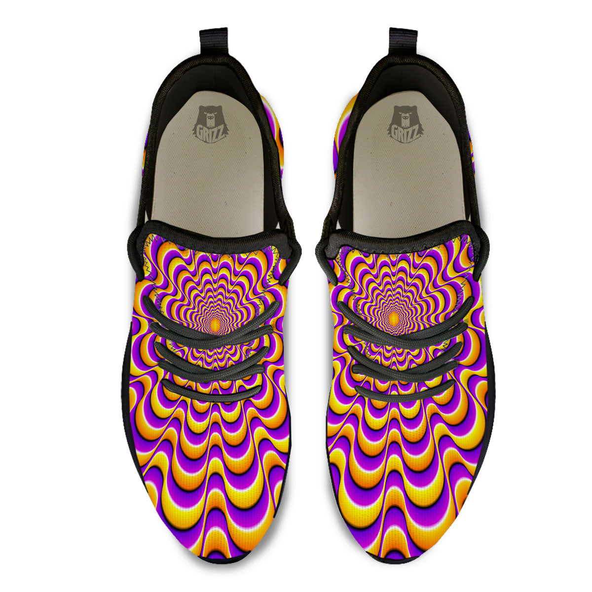 Illusion Optical Wave Psychedelic Black Athletic Shoes-grizzshop