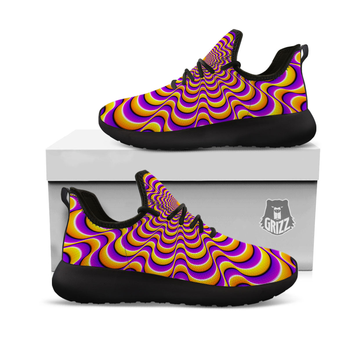 Illusion Optical Wave Psychedelic Black Athletic Shoes-grizzshop