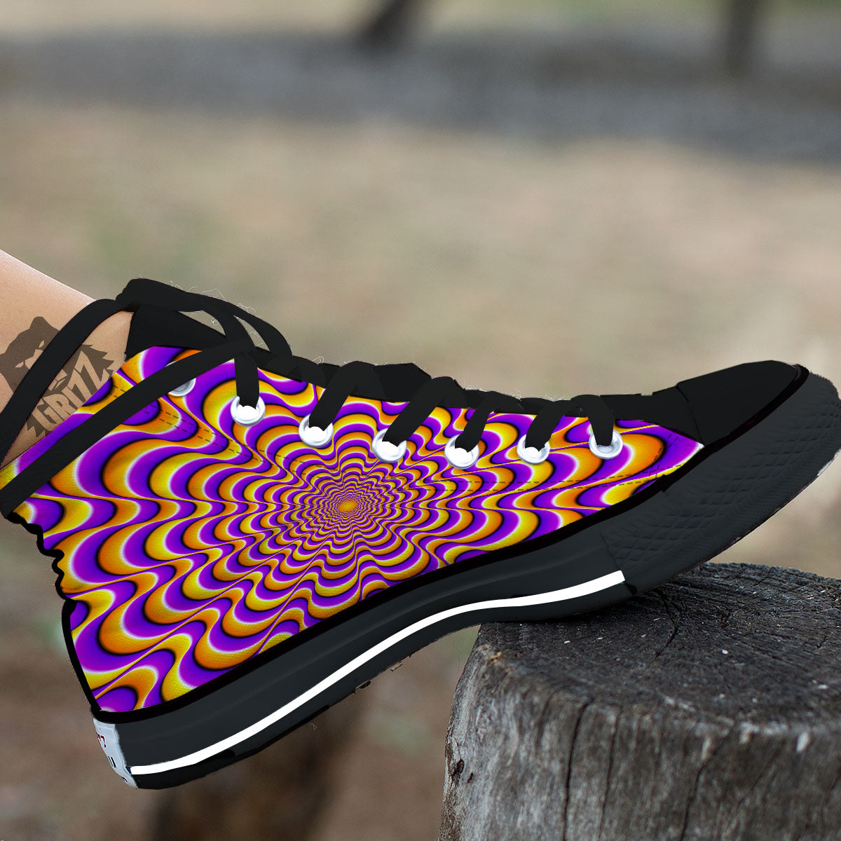 Illusion Optical Wave Psychedelic Black High Top Shoes-grizzshop