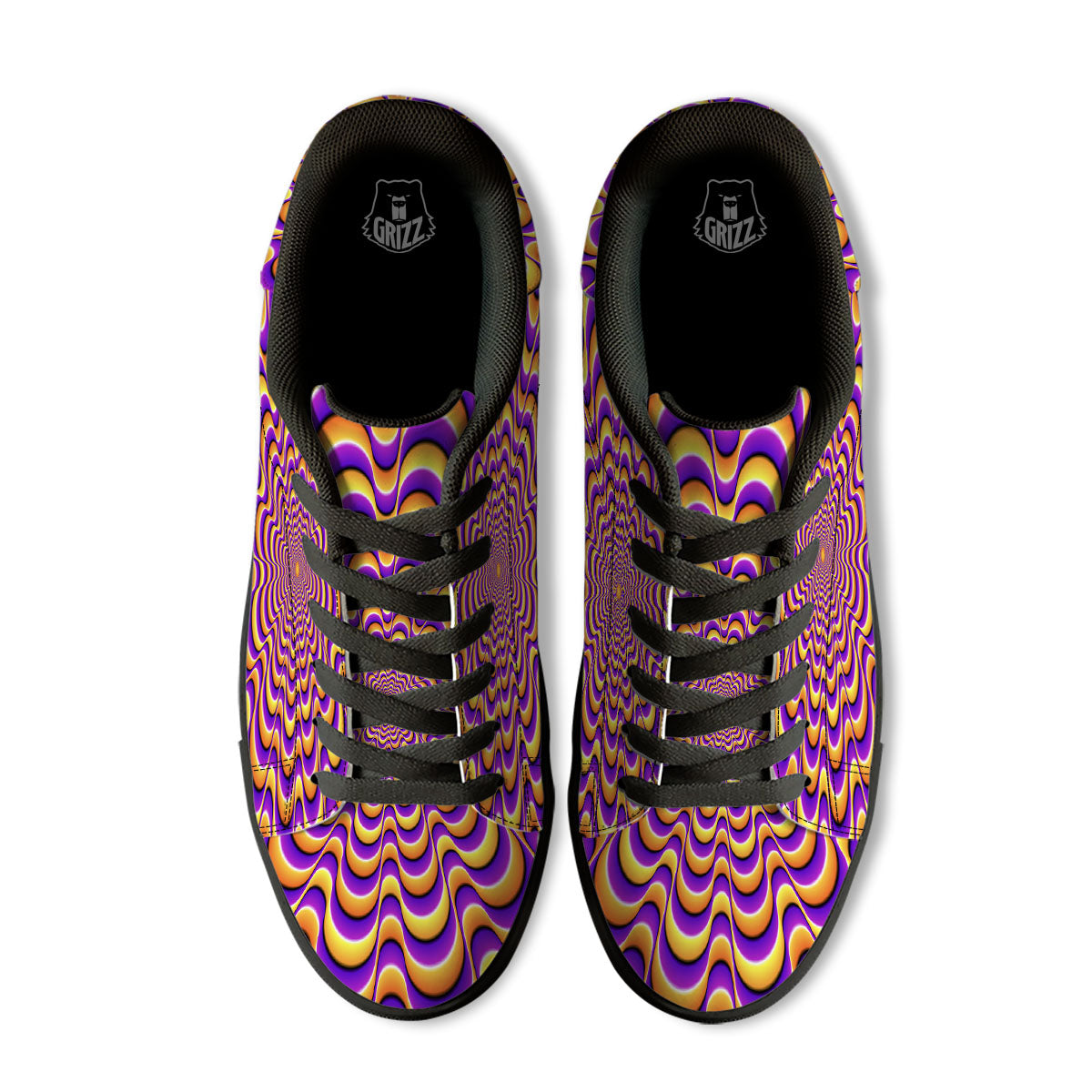 Illusion Optical Wave Psychedelic Black Low Top Sneakers-grizzshop