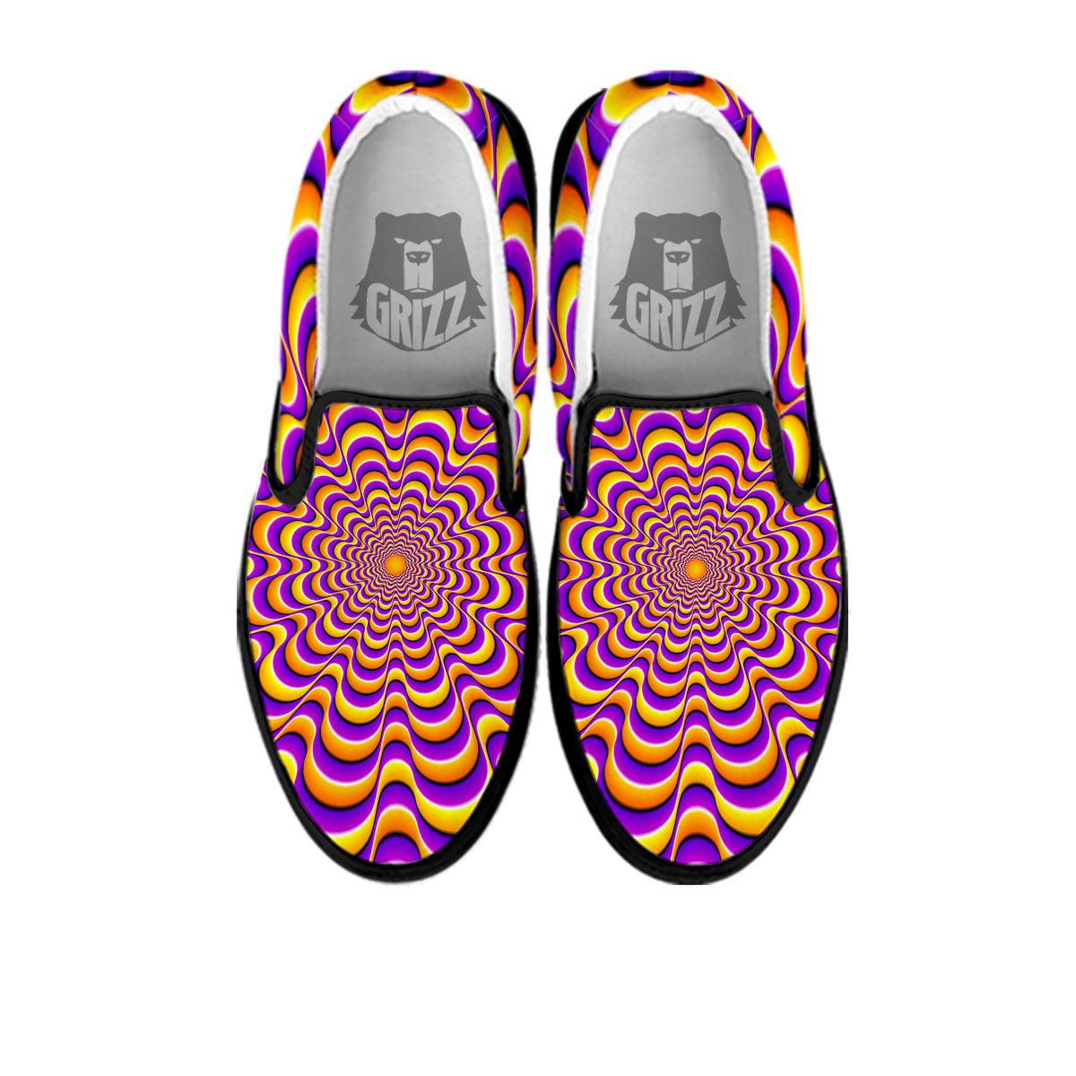 Illusion Optical Wave Psychedelic Black Slip On Shoes-grizzshop