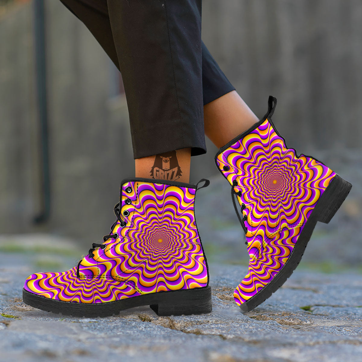 Illusion Optical Wave Psychedelic Leather Boots-grizzshop