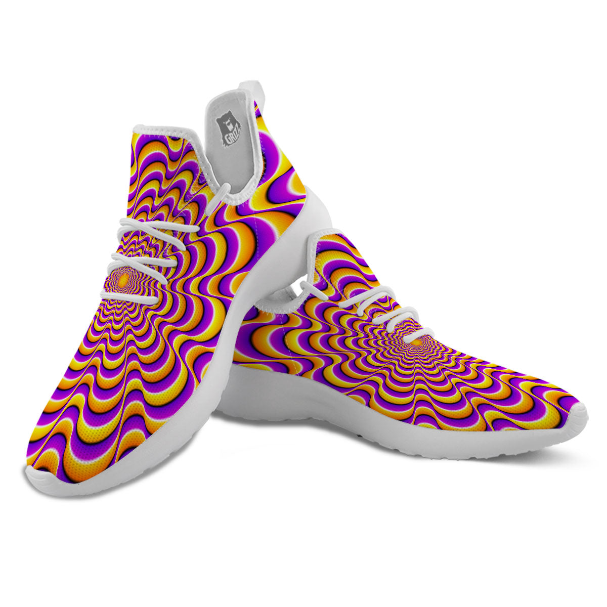 Illusion Optical Wave Psychedelic White Athletic Shoes-grizzshop