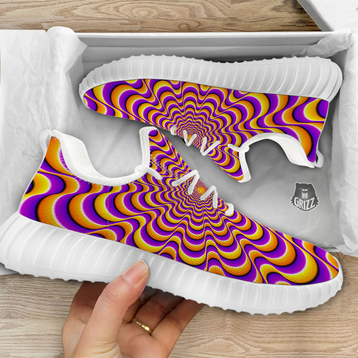 Illusion Optical Wave Psychedelic White Walking Shoes-grizzshop