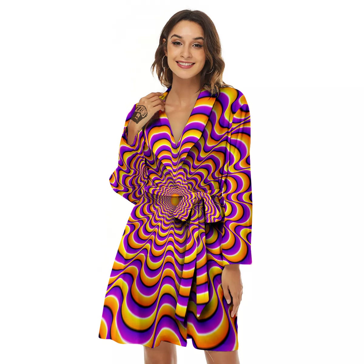 Illusion Optical Wave Psychedelic Women's Robe-grizzshop