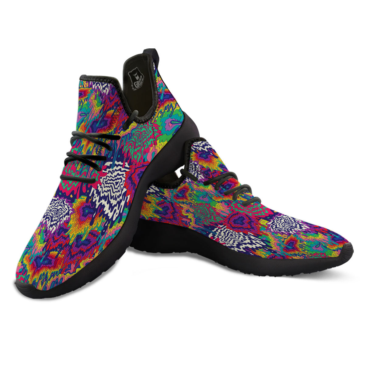 Illusion Psychedelic Print Pattern Black Athletic Shoes-grizzshop