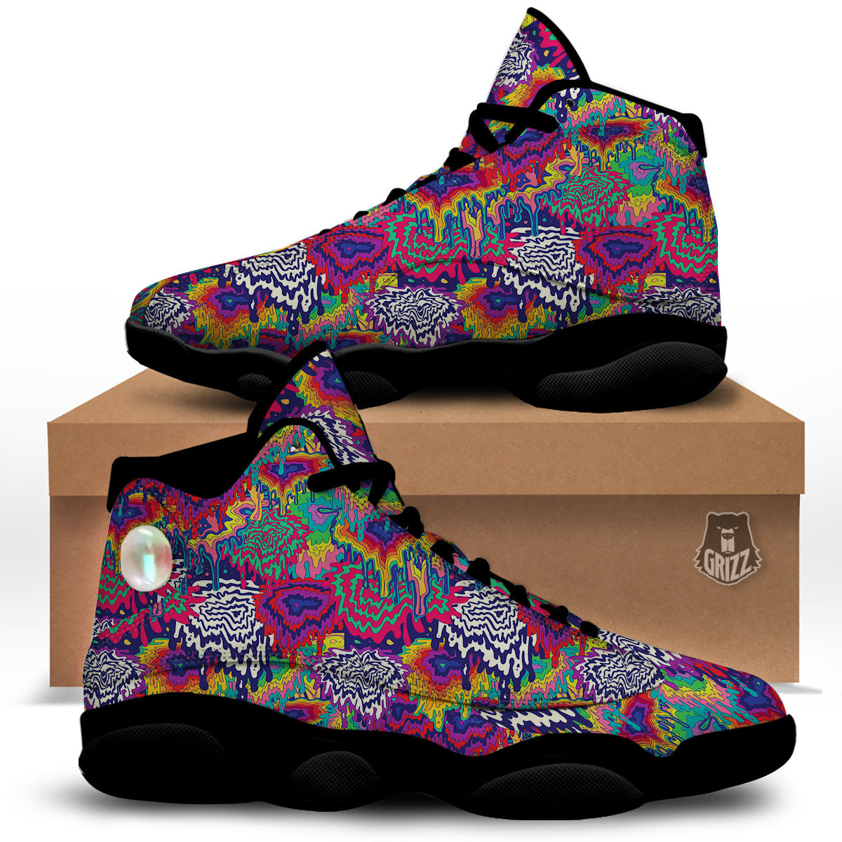 Illusion Psychedelic Print Pattern Black Basketball Shoes-grizzshop