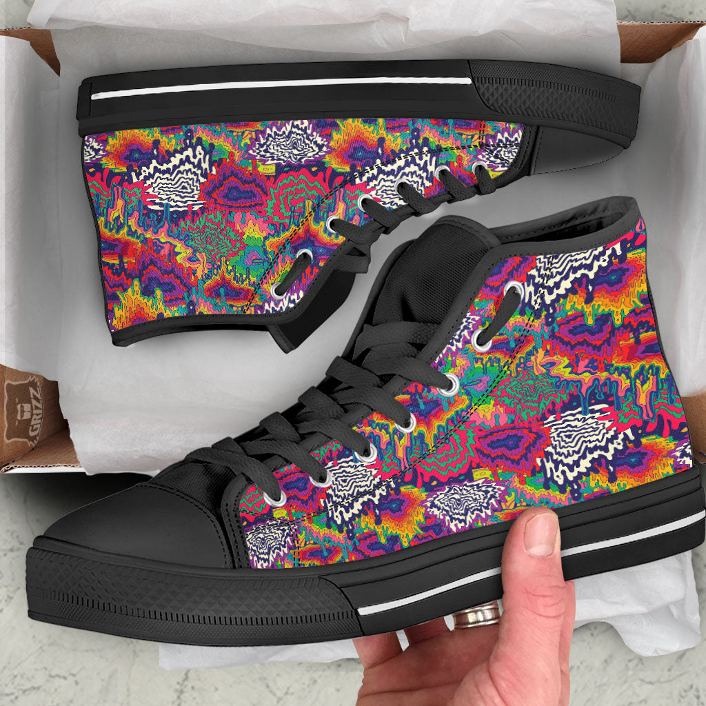 Illusion Psychedelic Print Pattern Black High Top Shoes-grizzshop