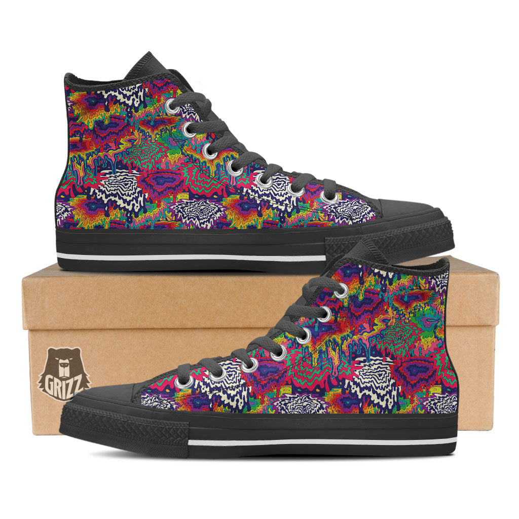 Illusion Psychedelic Print Pattern Black High Top Shoes-grizzshop