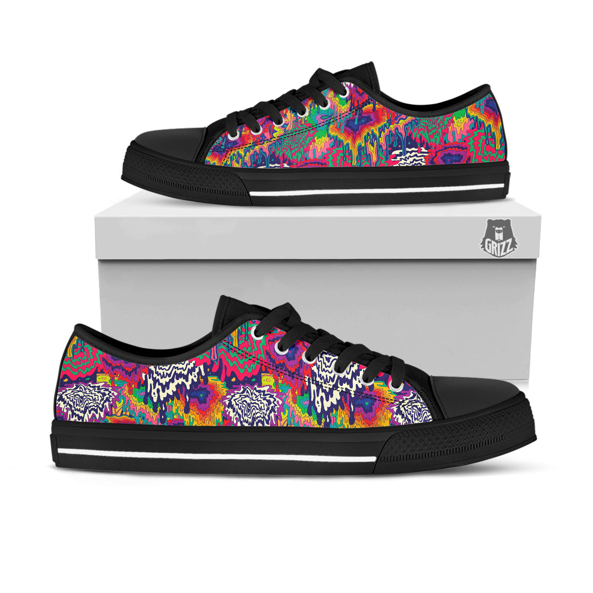 Illusion Psychedelic Print Pattern Black Low Top Shoes-grizzshop