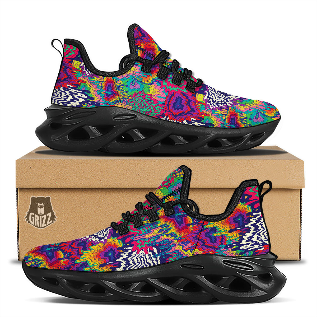 Illusion Psychedelic Print Pattern Black Running Shoes-grizzshop