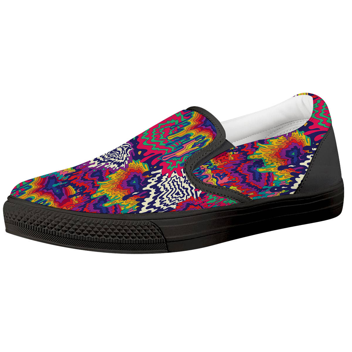 Illusion Psychedelic Print Pattern Black Slip On Shoes-grizzshop