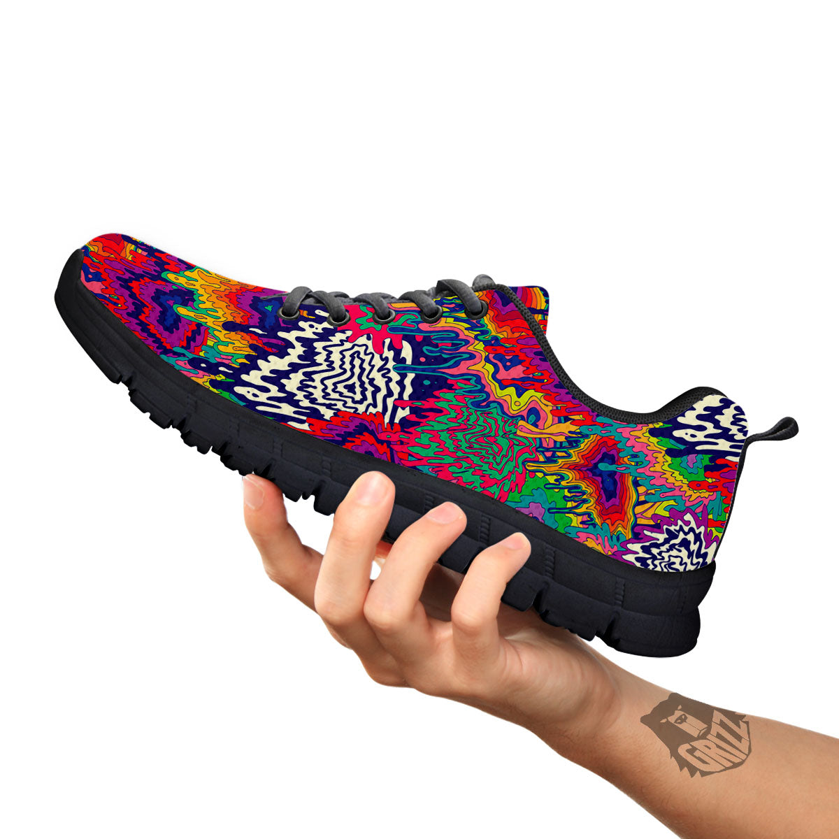 Illusion Psychedelic Print Pattern Black Sneaker-grizzshop