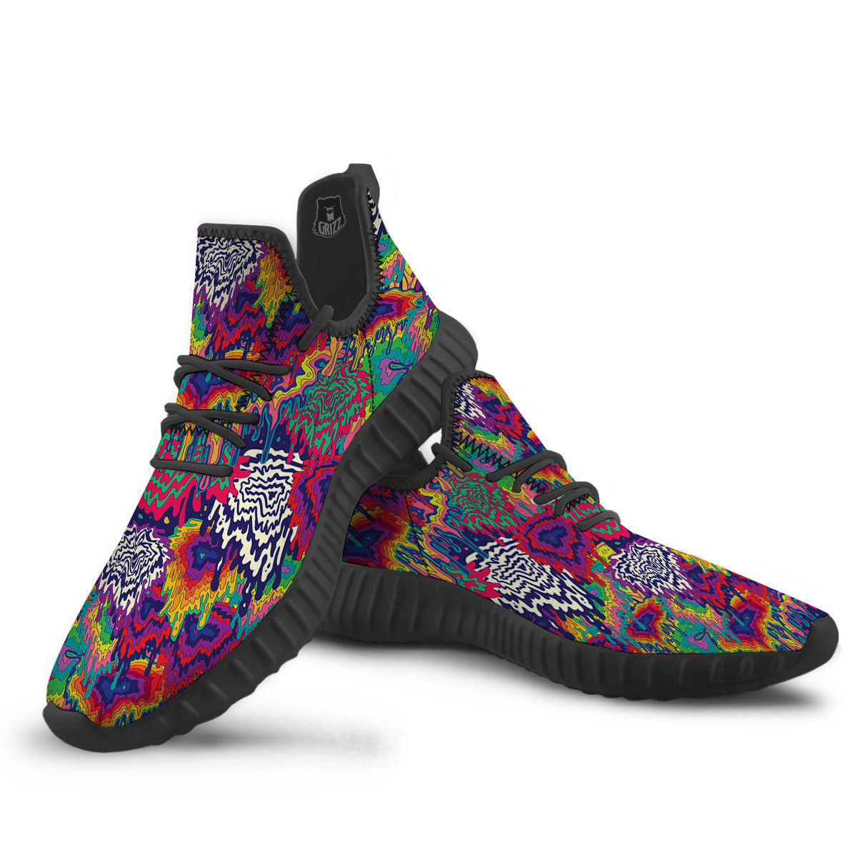 Illusion Psychedelic Print Pattern Black Walking Shoes-grizzshop