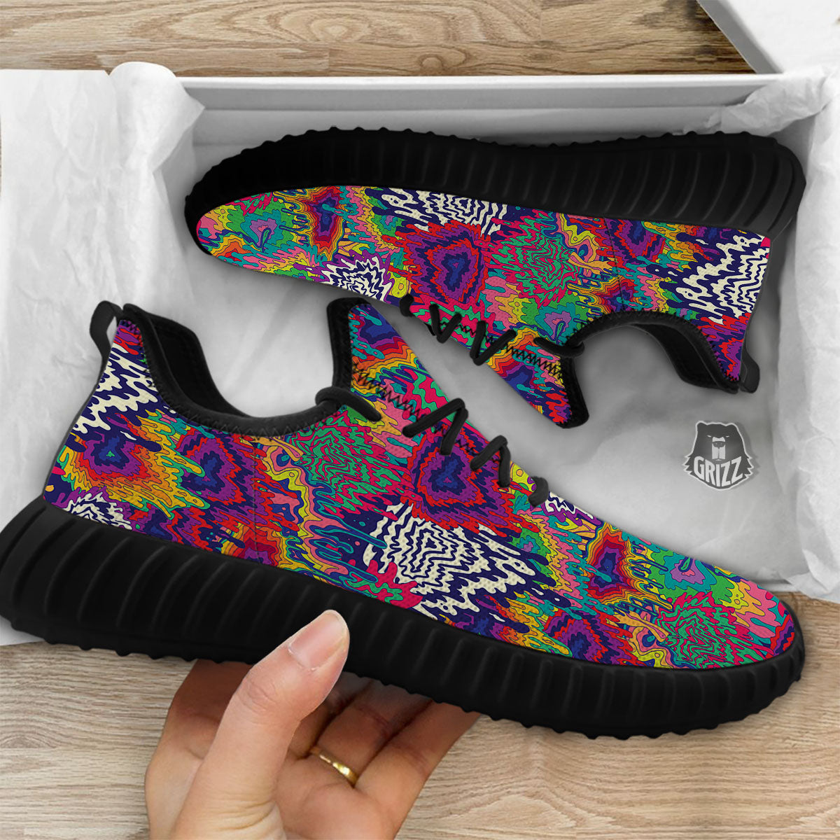 Illusion Psychedelic Print Pattern Black Walking Shoes-grizzshop