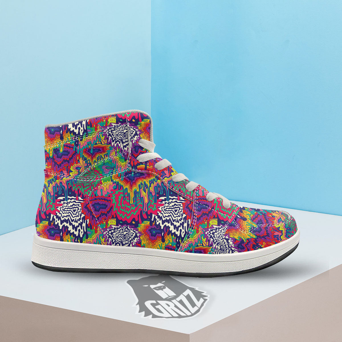 Illusion Psychedelic Print Pattern High Top Sneakers-grizzshop