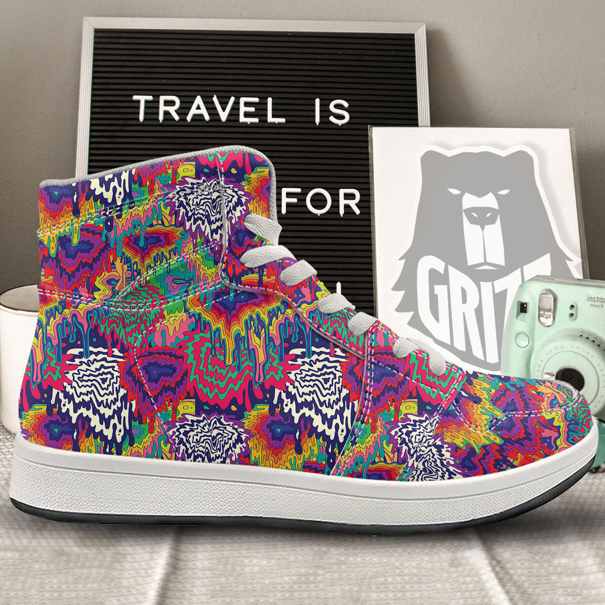 Illusion Psychedelic Print Pattern High Top Sneakers-grizzshop