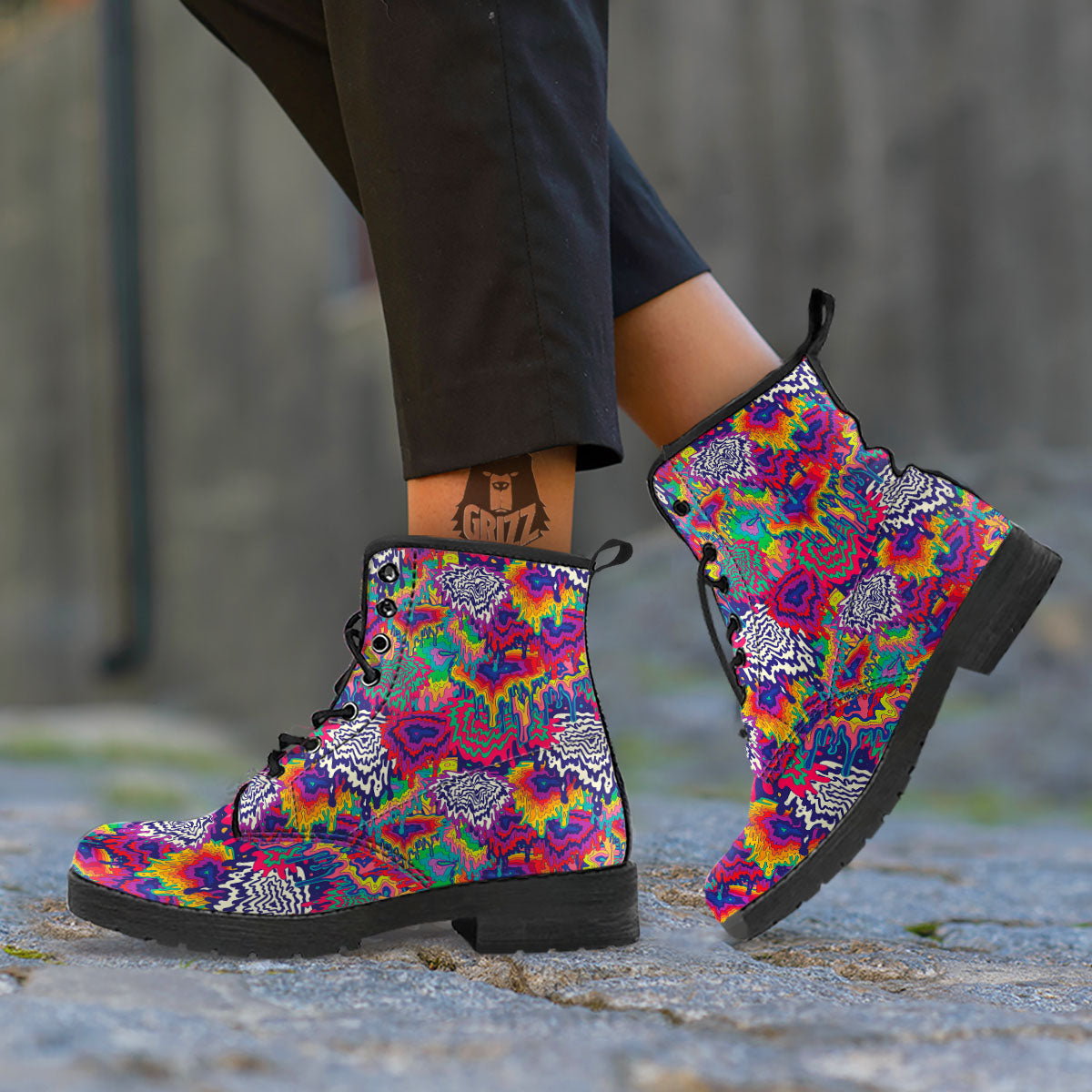 Illusion Psychedelic Print Pattern Leather Boots-grizzshop