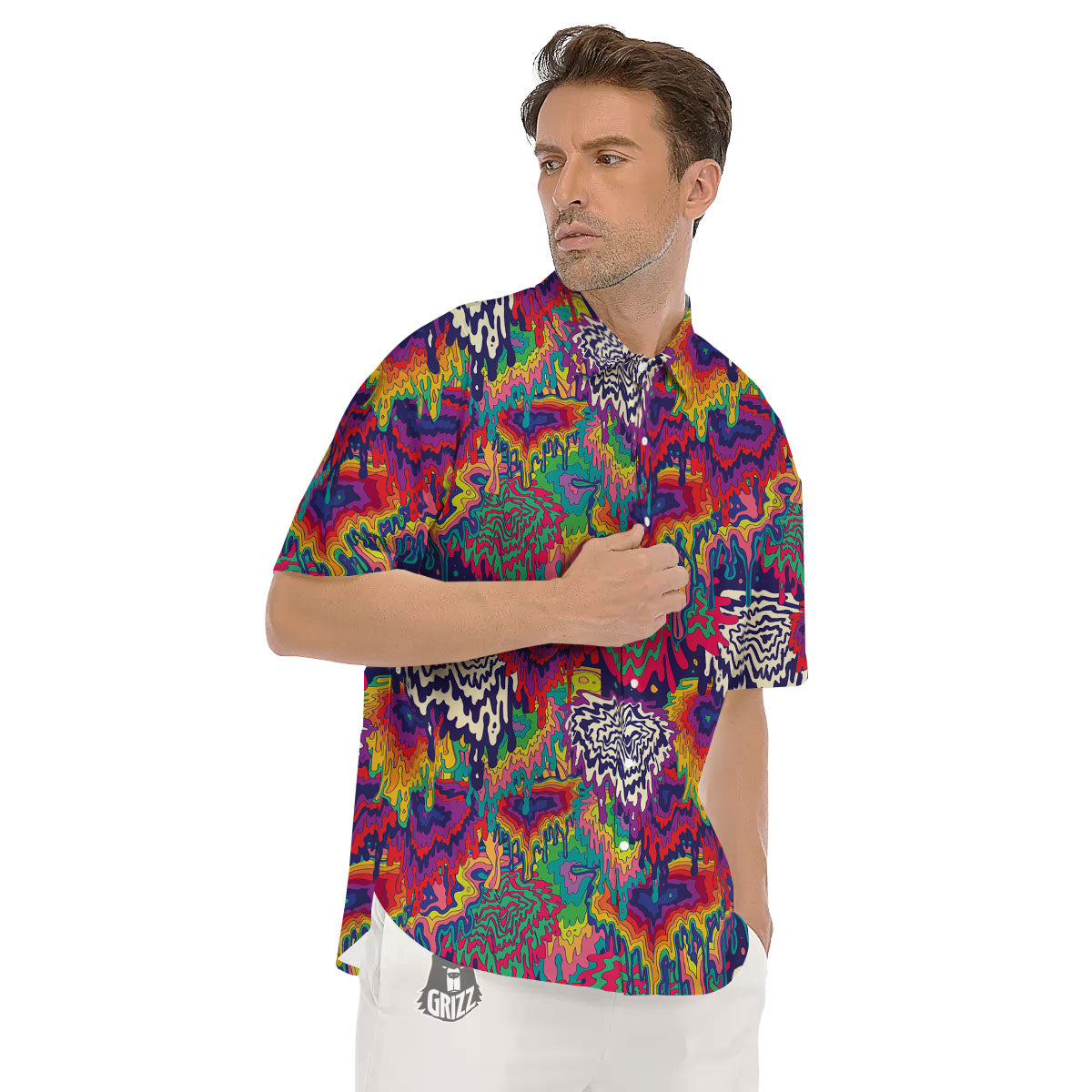 Illusion Psychedelic Print Pattern Men's Short Sleeve Shirts-grizzshop