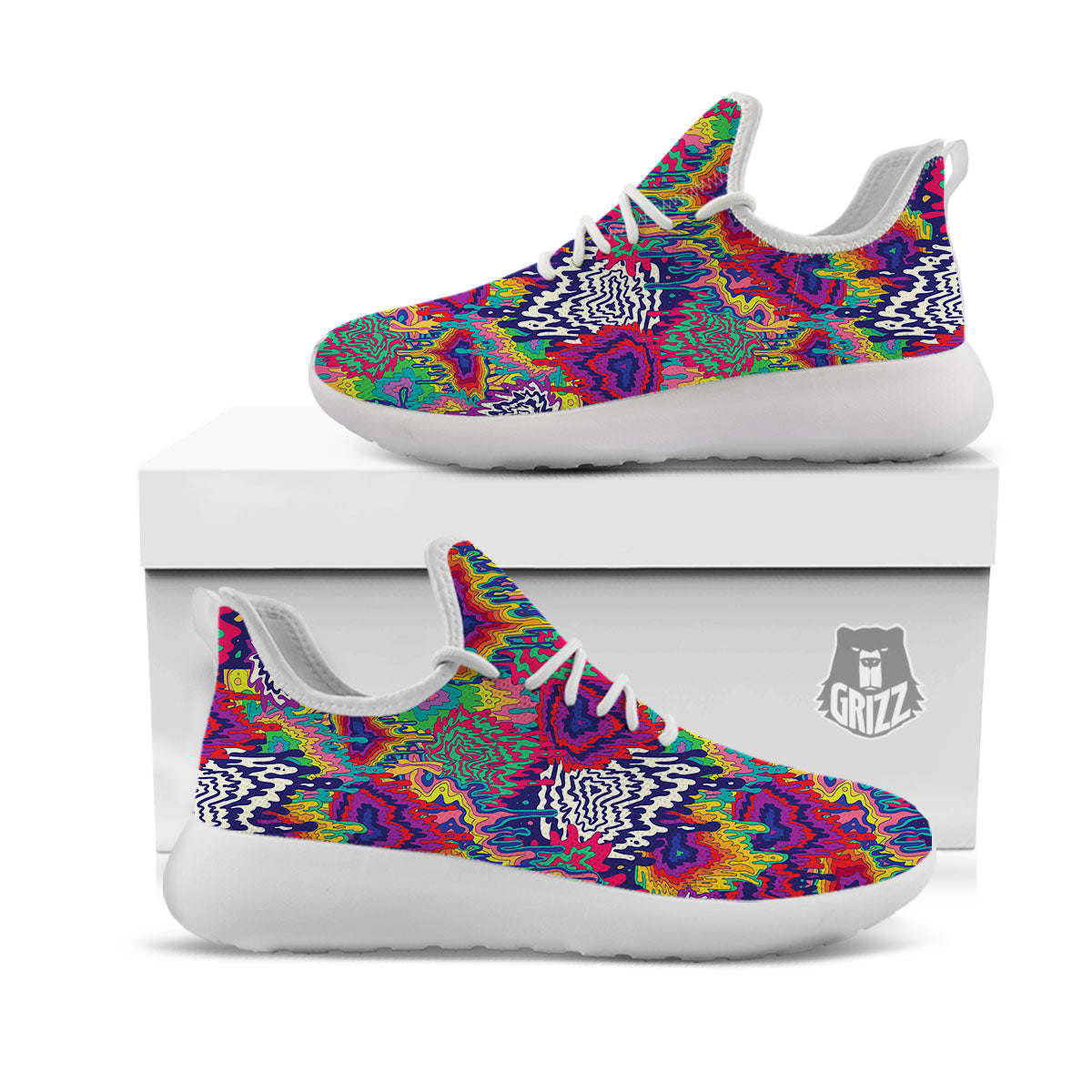 Illusion Psychedelic Print Pattern White Athletic Shoes-grizzshop