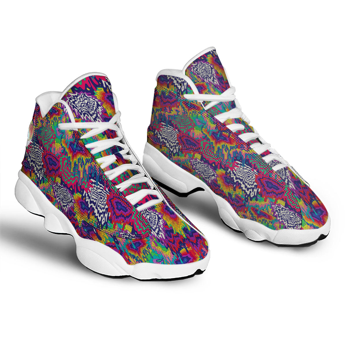 Illusion Psychedelic Print Pattern White Basketball Shoes-grizzshop