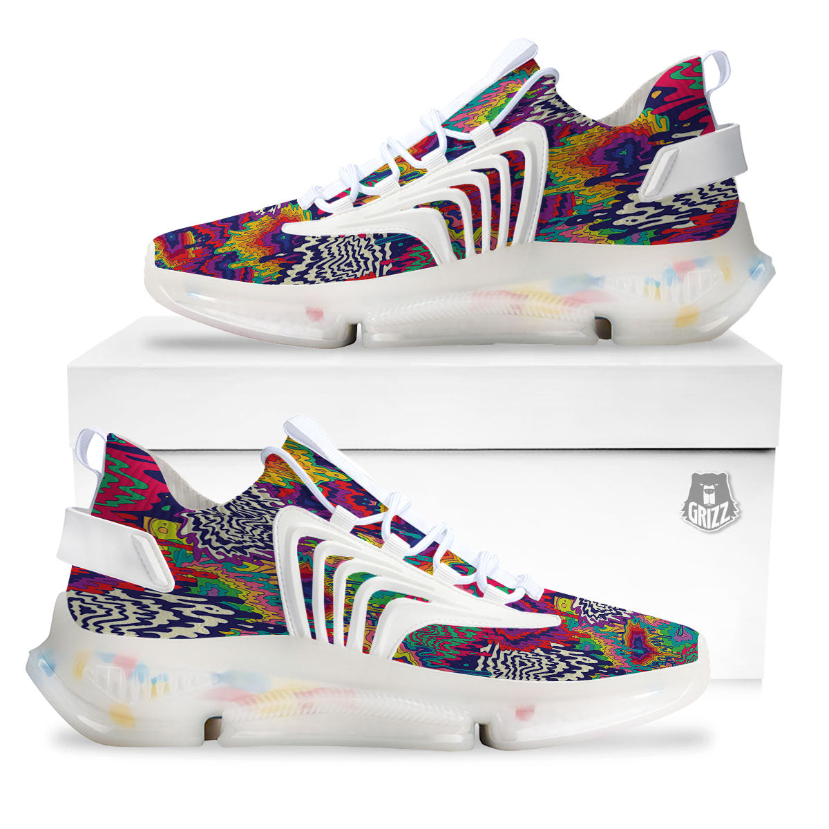 Illusion Psychedelic Print Pattern White Gym Shoes-grizzshop