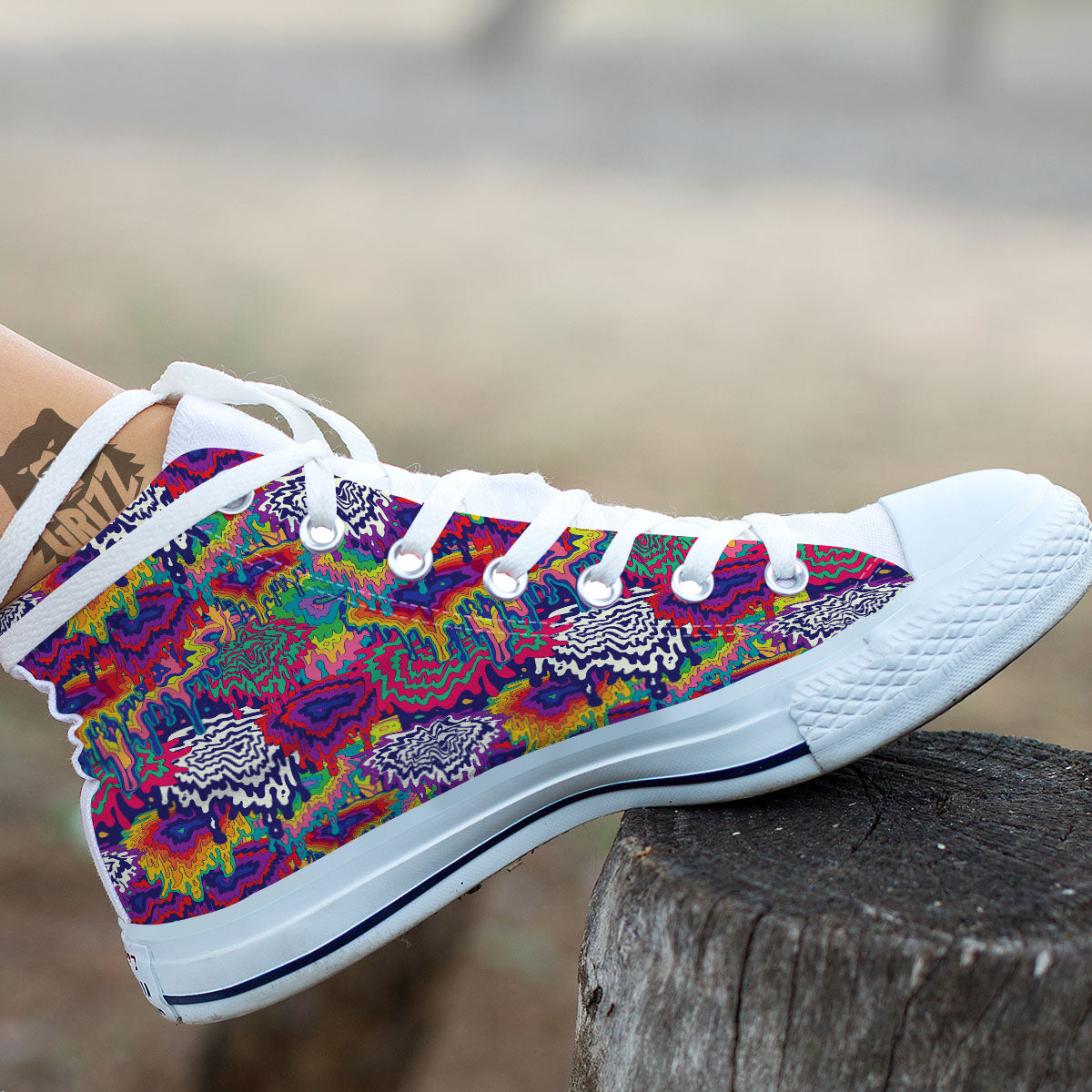 Illusion Psychedelic Print Pattern White High Top Shoes-grizzshop