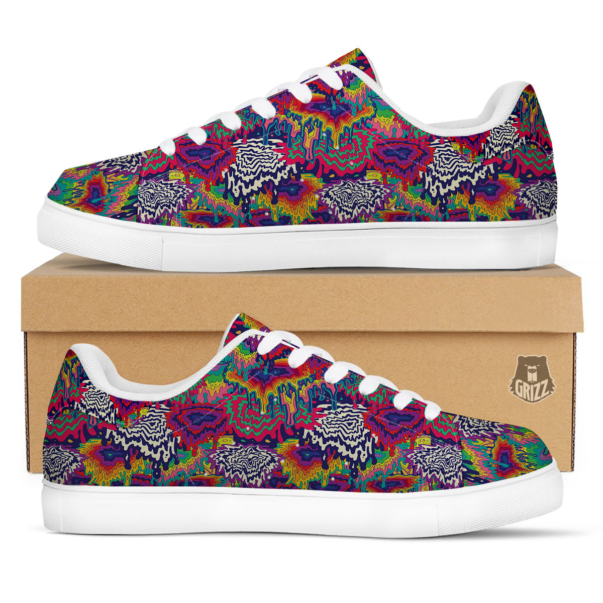 Illusion Psychedelic Print Pattern White Low Top Sneakers-grizzshop