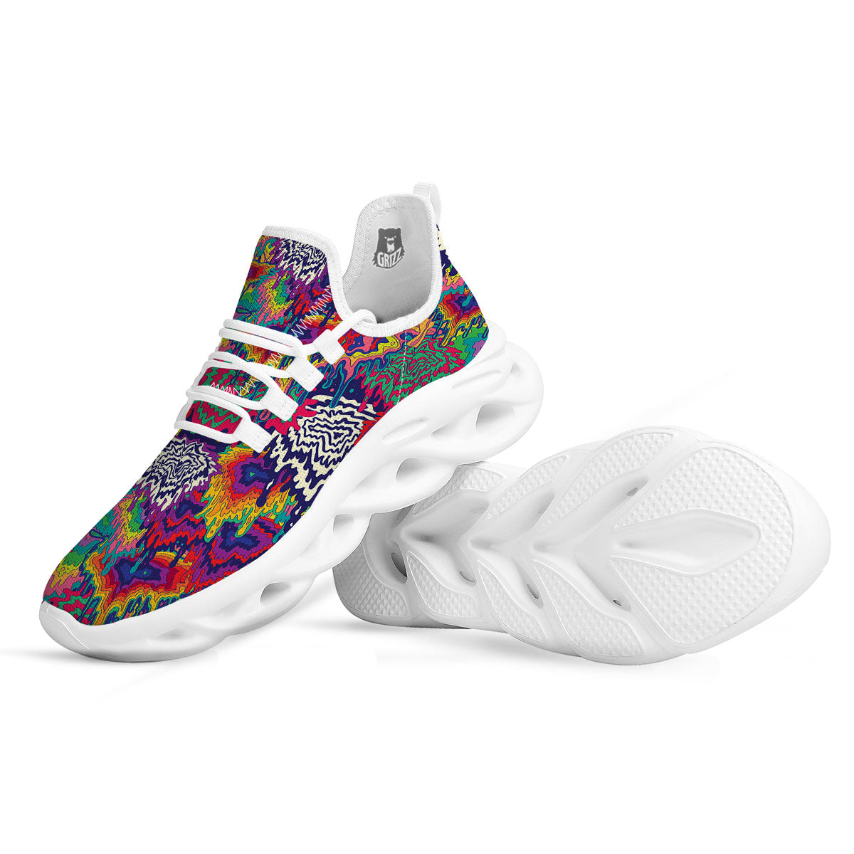 Illusion Psychedelic Print Pattern White Running Shoes-grizzshop