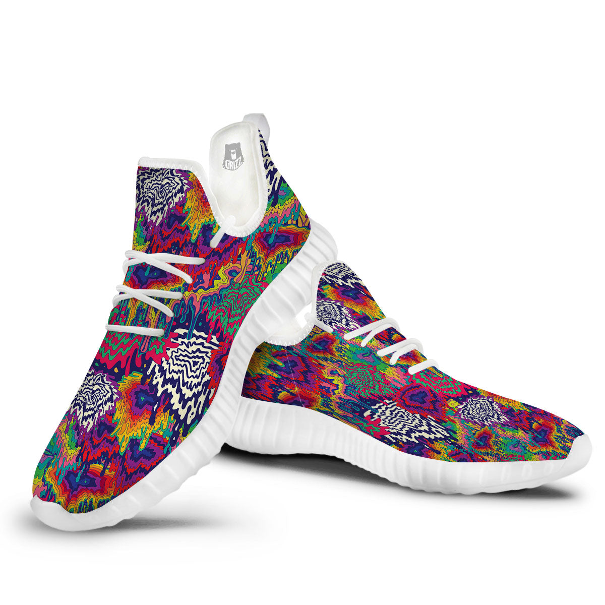 Illusion Psychedelic Print Pattern White Walking Shoes-grizzshop
