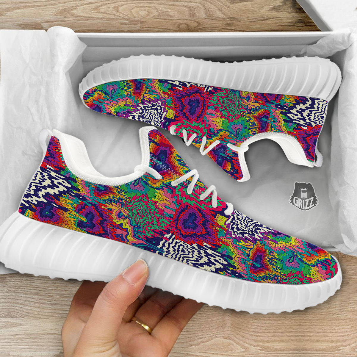 Illusion Psychedelic Print Pattern White Walking Shoes-grizzshop