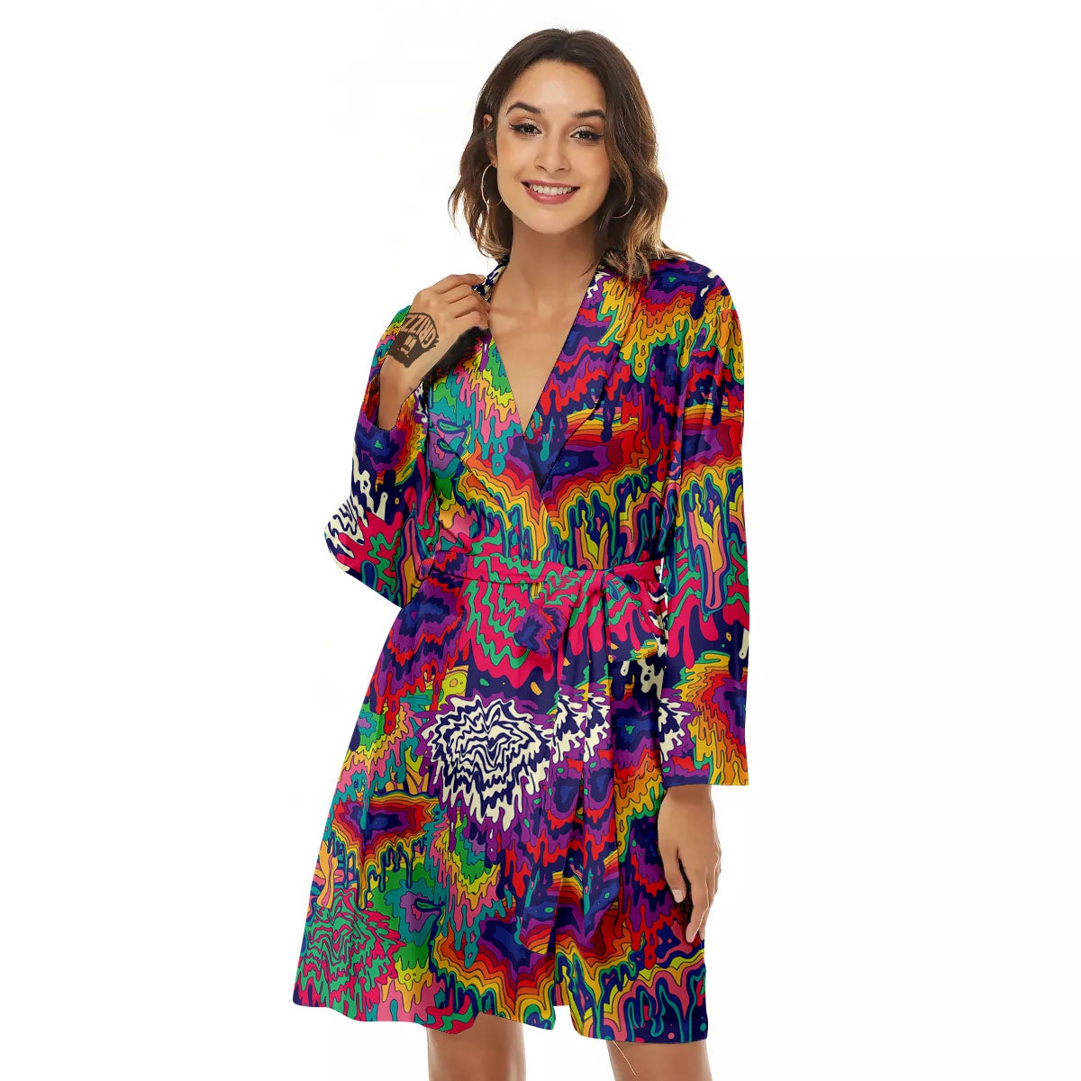 Illusion Psychedelic Print Pattern Women's Robe-grizzshop