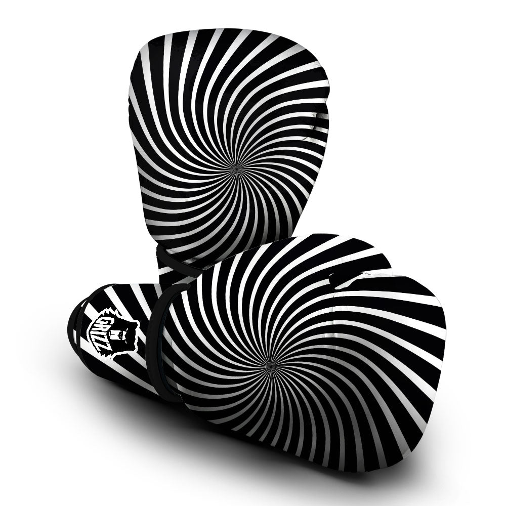Illusory Motion White And Black Print Boxing Gloves-grizzshop