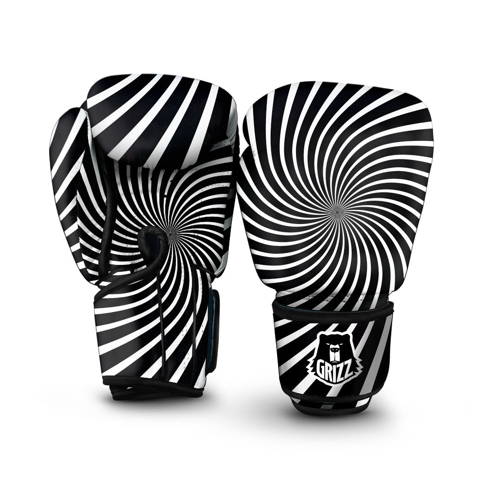 Illusory Motion White And Black Print Boxing Gloves-grizzshop