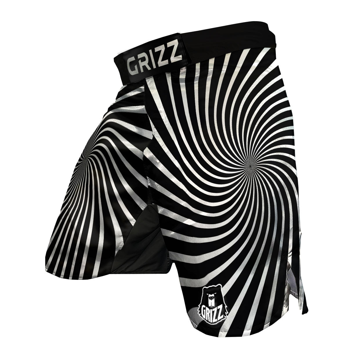 Illusory Motion White And Black Print MMA Shorts-grizzshop