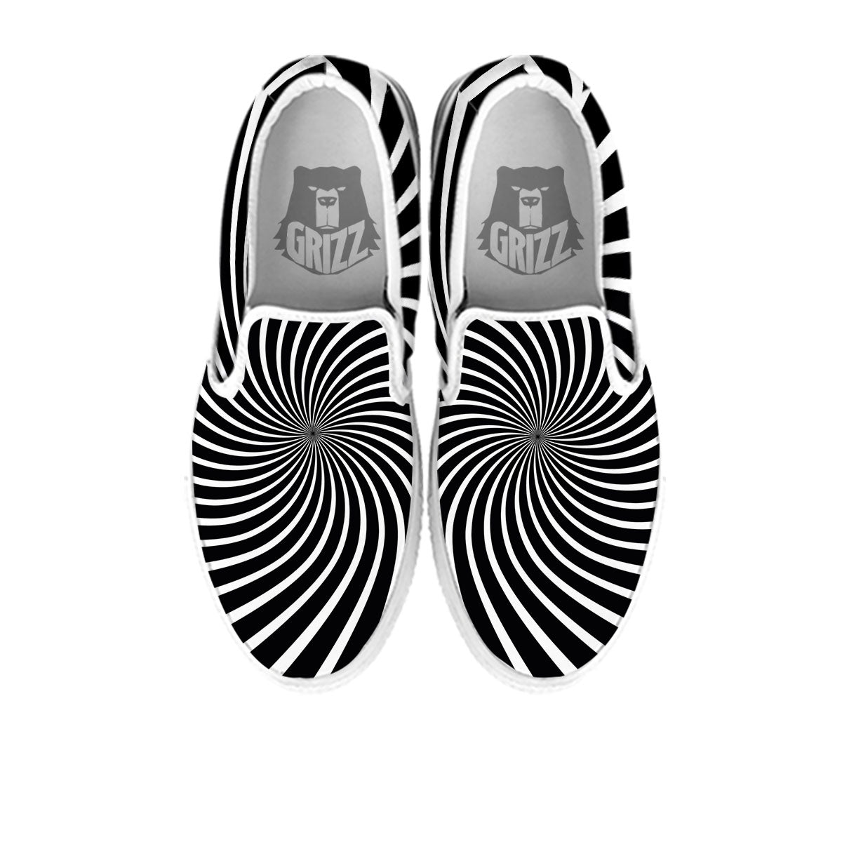 Illusory Motion White And Black Print White Slip On Shoes-grizzshop