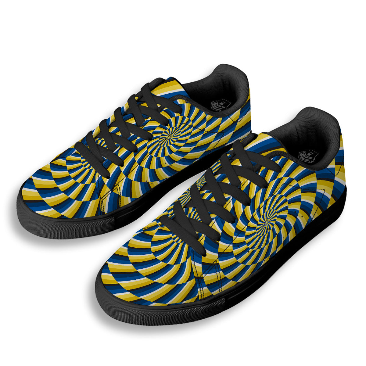 Illusory Motion Yellow And Blue Print Black Low Top Sneakers-grizzshop