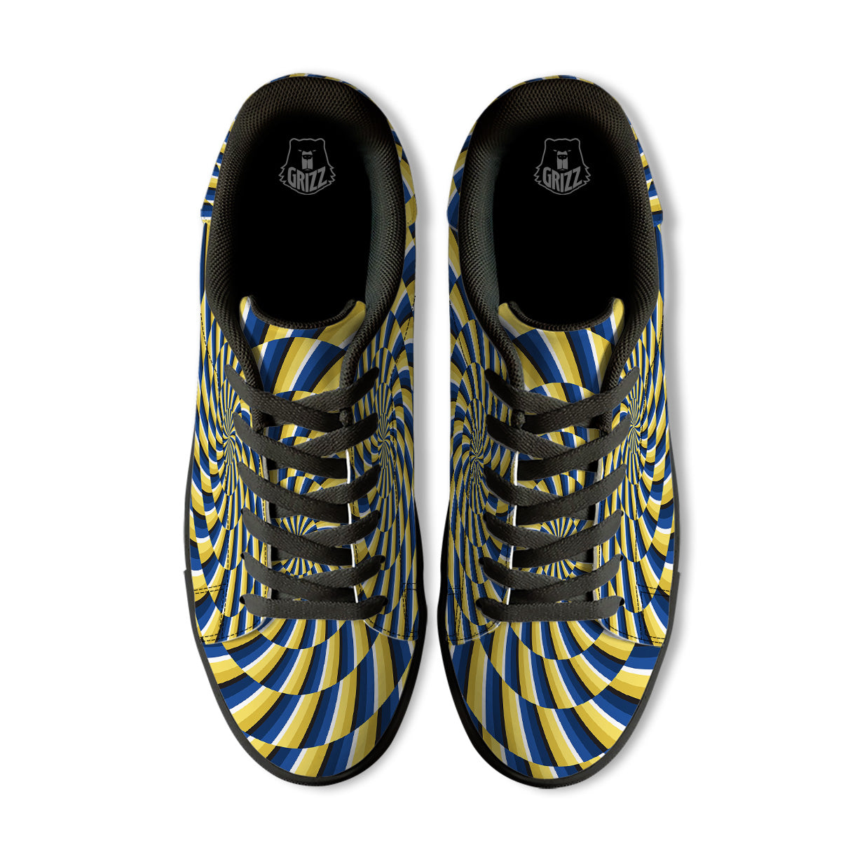 Illusory Motion Yellow And Blue Print Black Low Top Sneakers-grizzshop