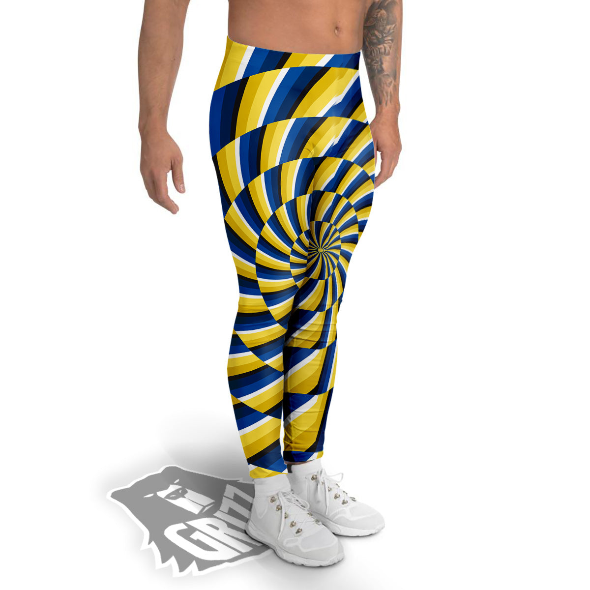 Illusory Motion Yellow And Blue Print Men's Leggings-grizzshop