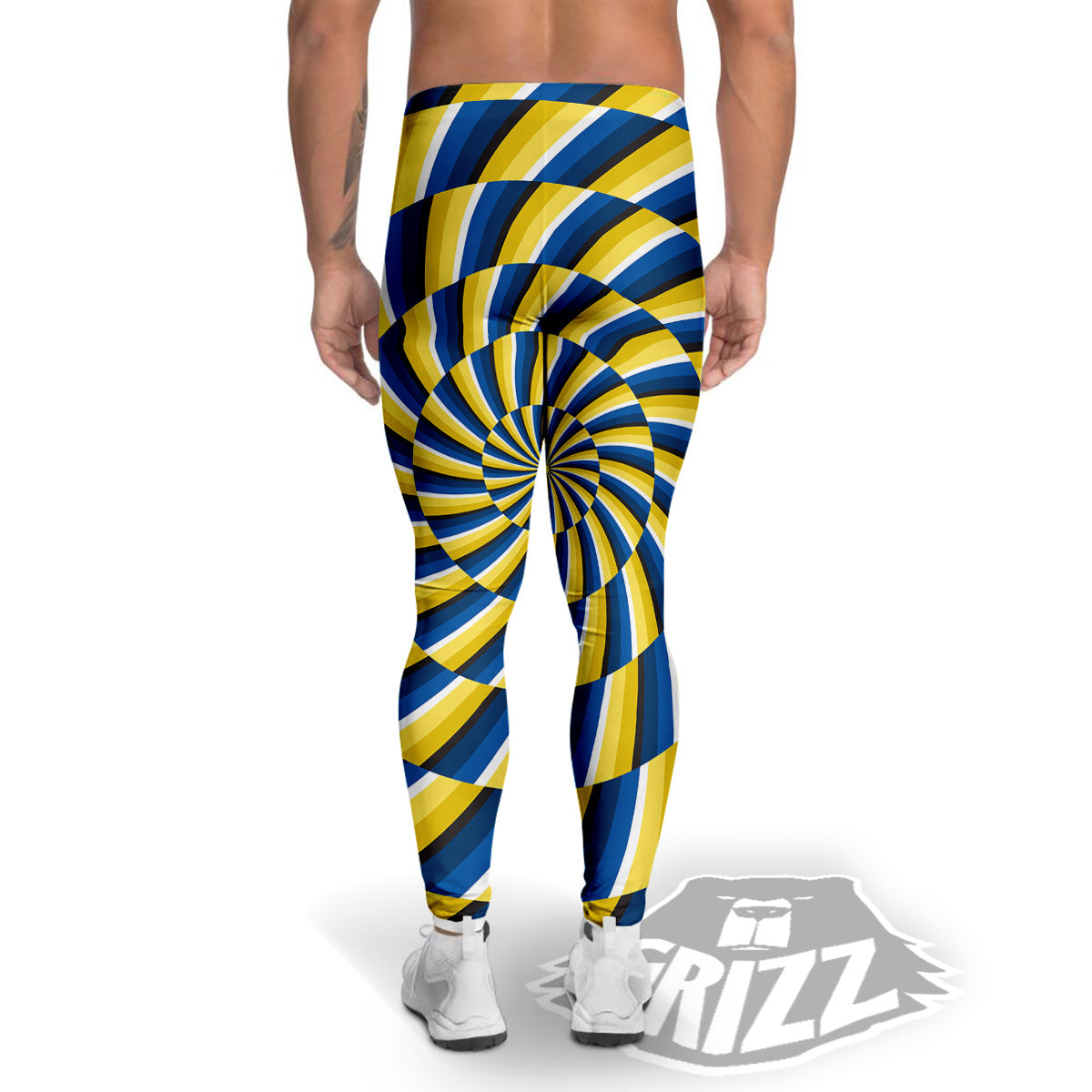 Illusory Motion Yellow And Blue Print Men's Leggings-grizzshop